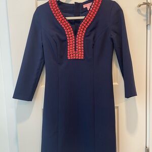 Lilly Pulitzer: Elegant Navy Dress with Pink Accent Beads